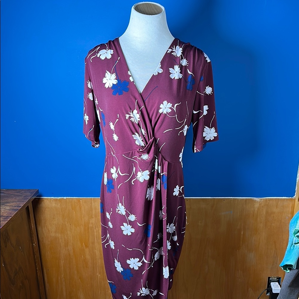 Banana Republic Maroon and Blue Floral Midi Dress